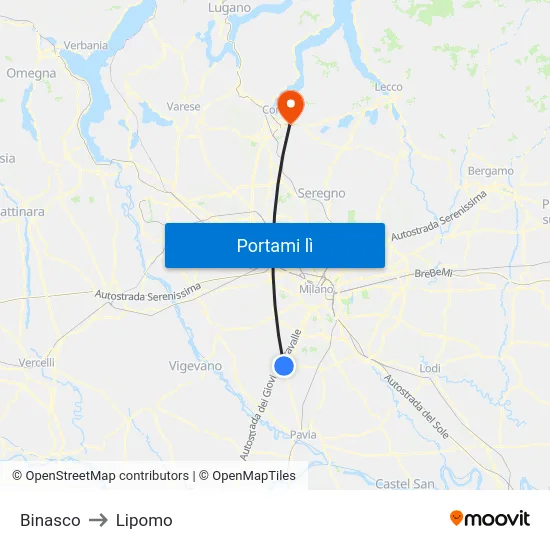 Binasco to Lipomo map