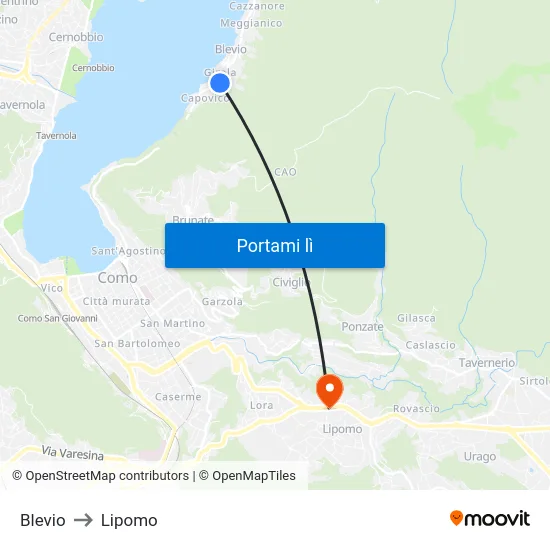 Blevio to Lipomo map