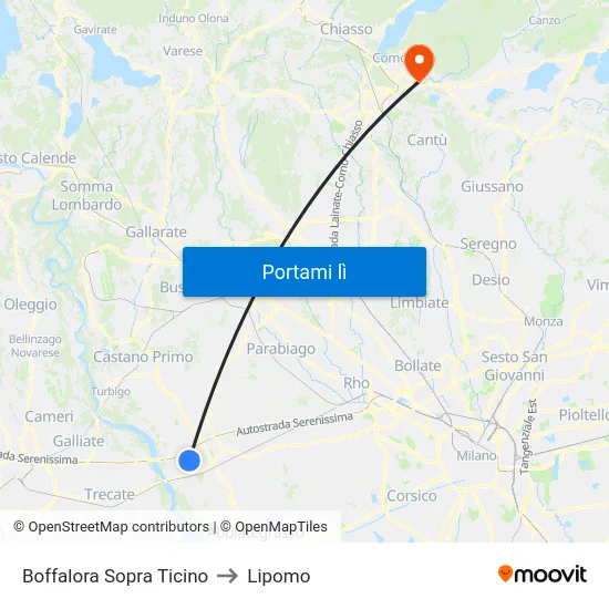 Boffalora Sopra Ticino to Lipomo map