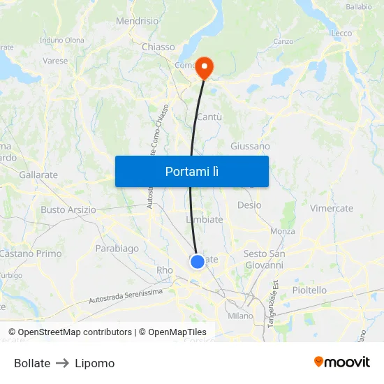 Bollate to Lipomo map