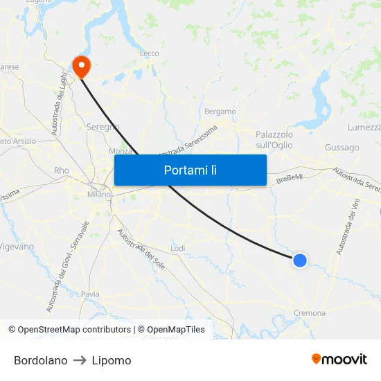 Bordolano to Lipomo map