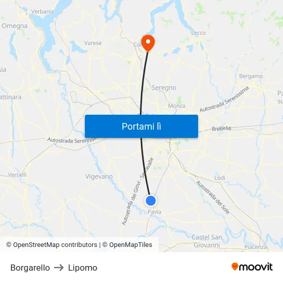 Borgarello to Lipomo map