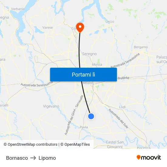 Bornasco to Lipomo map