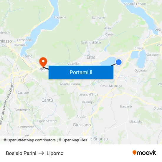 Bosisio Parini to Lipomo map