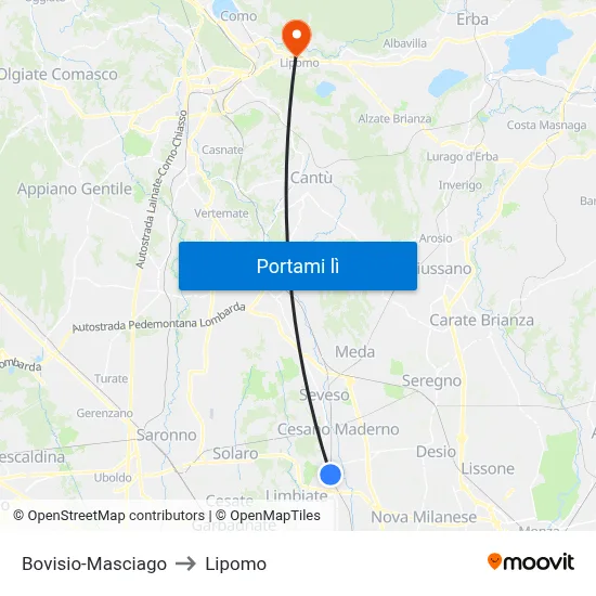 Bovisio-Masciago to Lipomo map