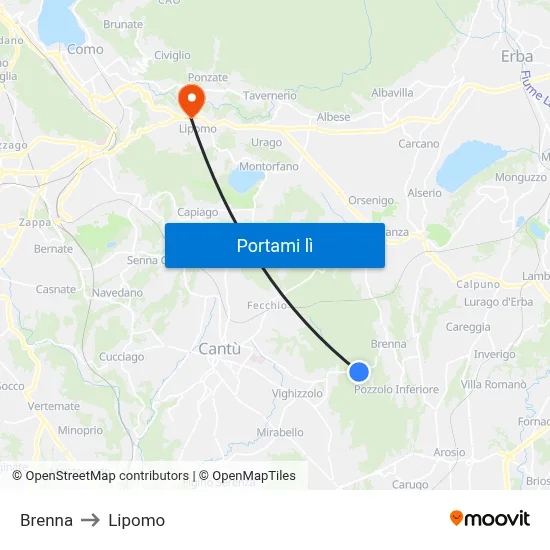 Brenna to Lipomo map