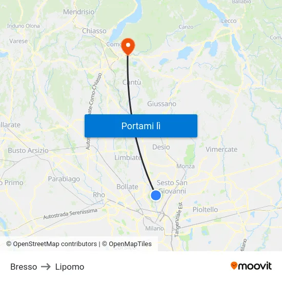 Bresso to Lipomo map