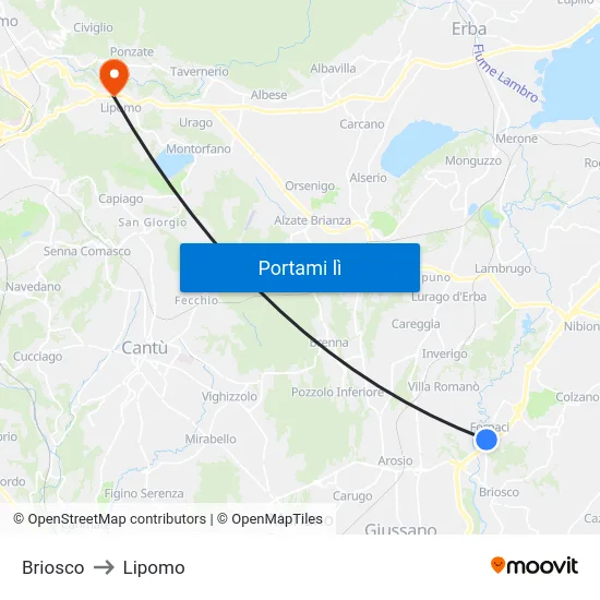 Briosco to Lipomo map