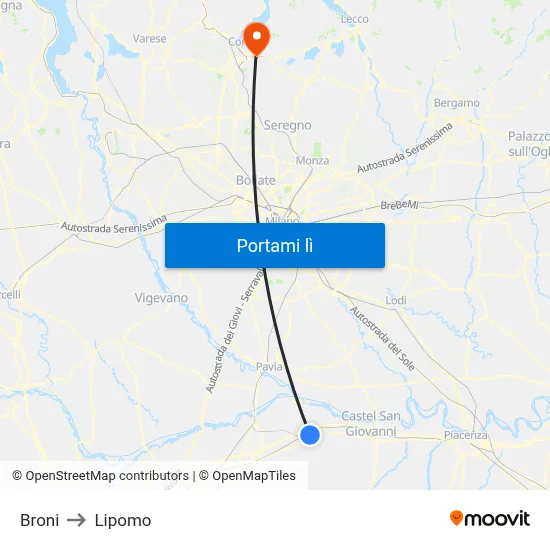 Broni to Lipomo map