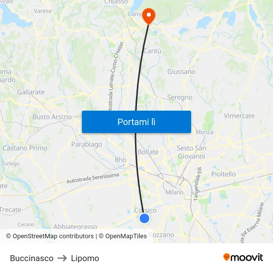 Buccinasco to Lipomo map