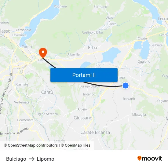 Bulciago to Lipomo map