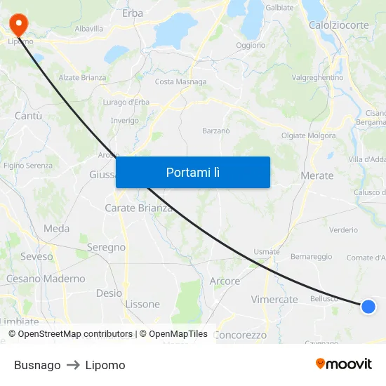 Busnago to Lipomo map