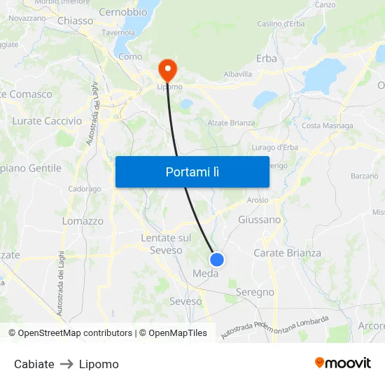 Cabiate to Lipomo map