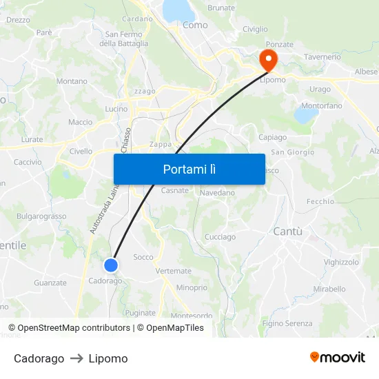 Cadorago to Lipomo map