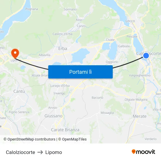 Calolziocorte to Lipomo map