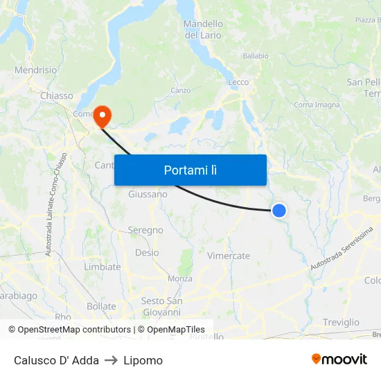 Calusco D' Adda to Lipomo map