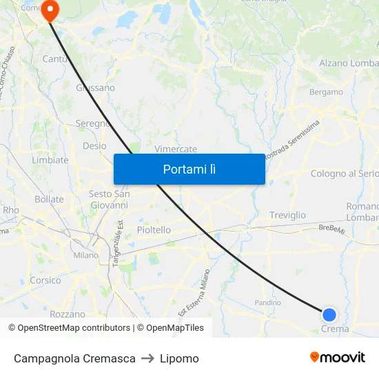 Campagnola Cremasca to Lipomo map