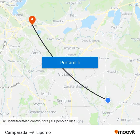 Camparada to Lipomo map