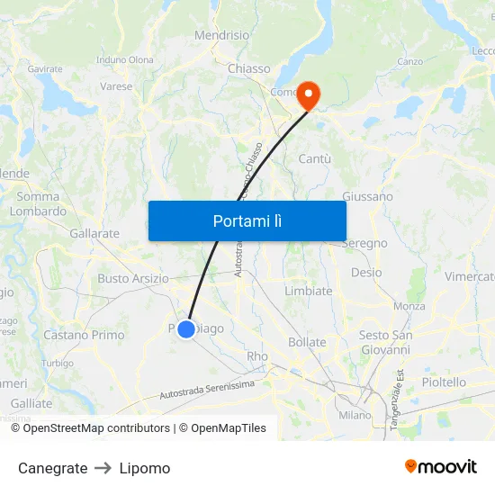 Canegrate to Lipomo map