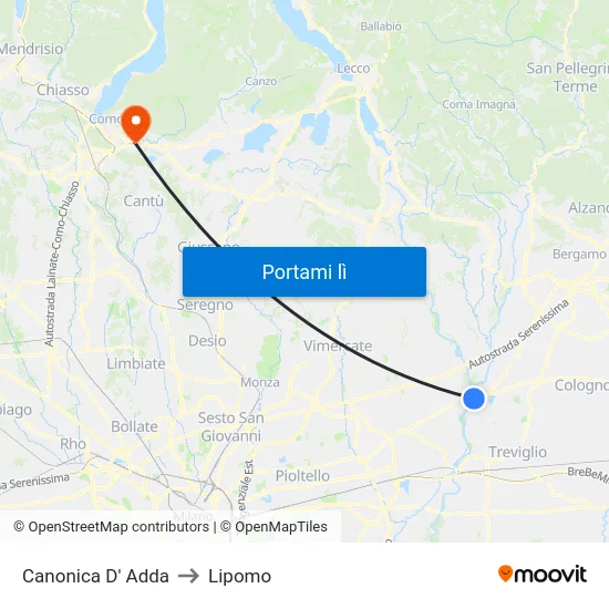 Canonica D' Adda to Lipomo map