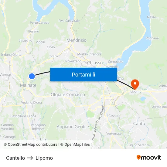 Cantello to Lipomo map