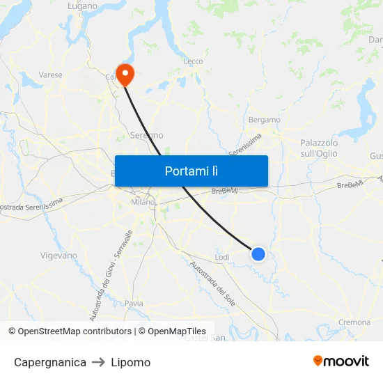 Capergnanica to Lipomo map