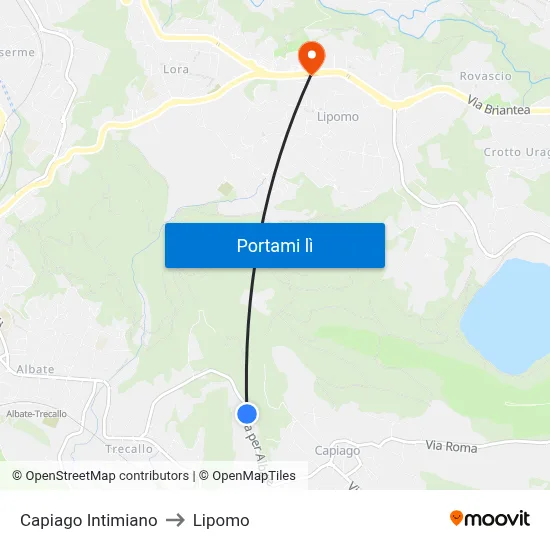 Capiago Intimiano to Lipomo map