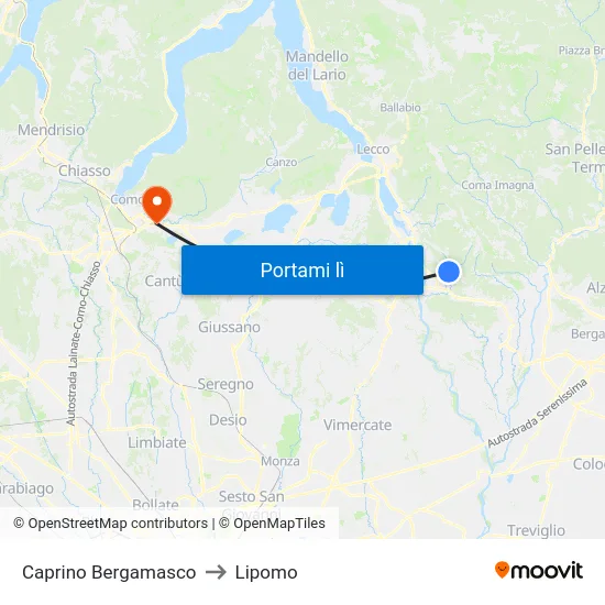 Caprino Bergamasco to Lipomo map