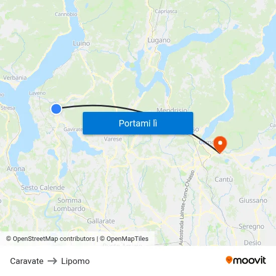 Caravate to Lipomo map