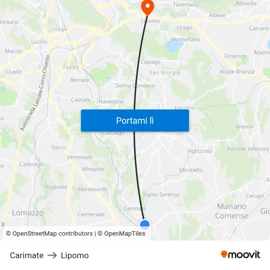 Carimate to Lipomo map