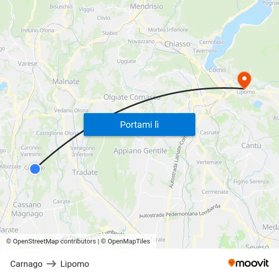 Carnago to Lipomo map
