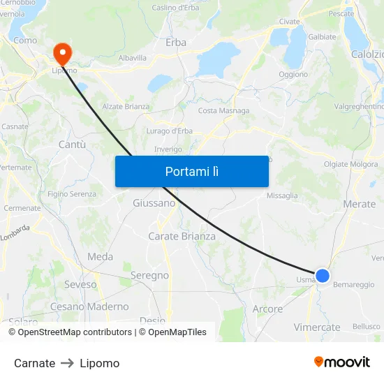Carnate to Lipomo map
