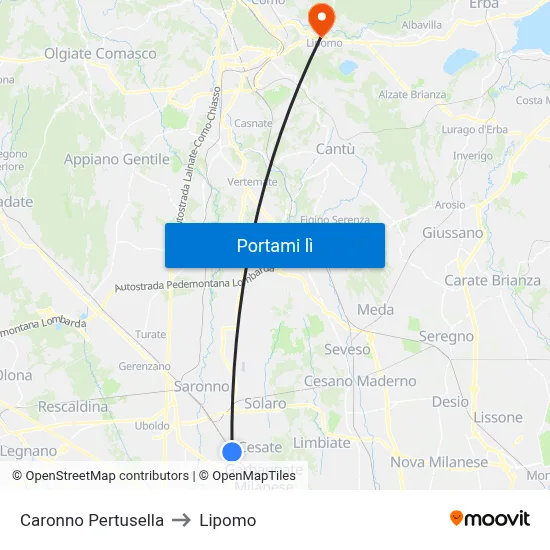 Caronno Pertusella to Lipomo map