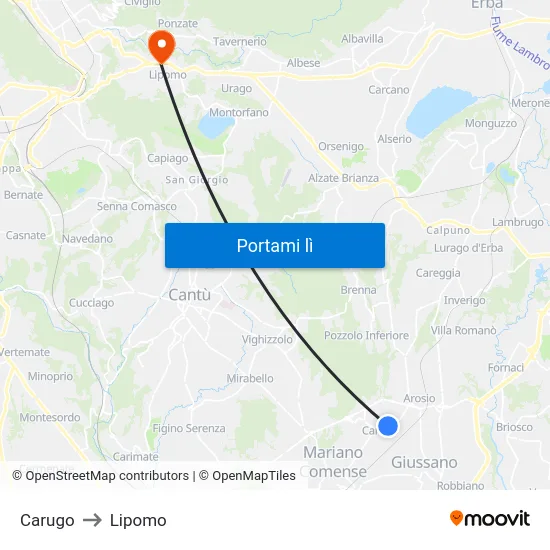 Carugo to Lipomo map