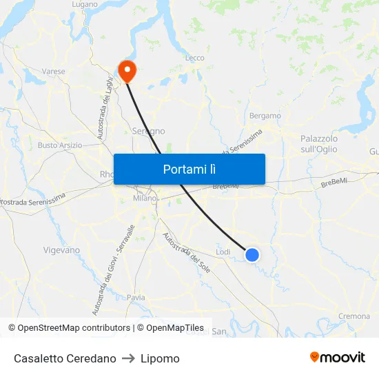 Casaletto Ceredano to Lipomo map