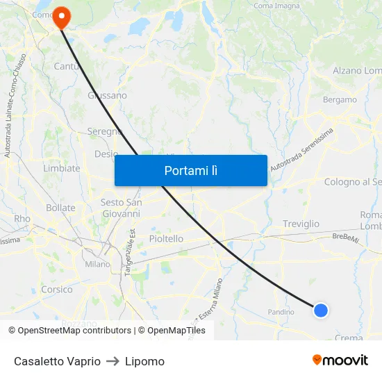 Casaletto Vaprio to Lipomo map