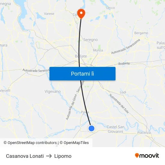 Casanova Lonati to Lipomo map