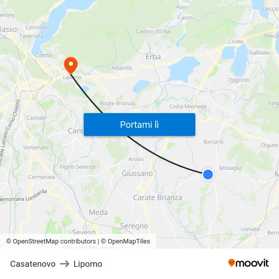 Casatenovo to Lipomo map