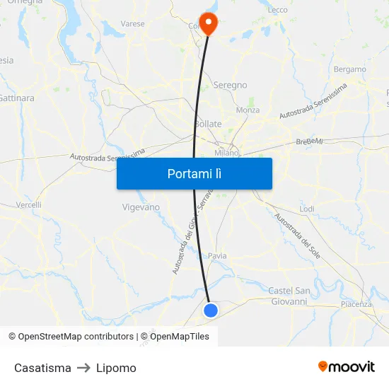 Casatisma to Lipomo map