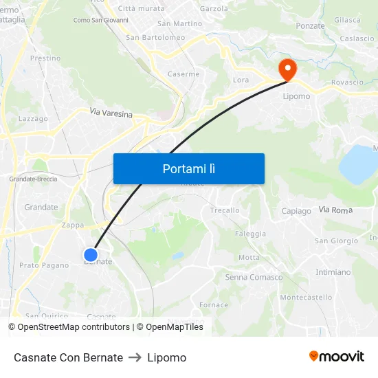 Casnate Con Bernate to Lipomo map