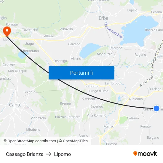 Cassago Brianza to Lipomo map