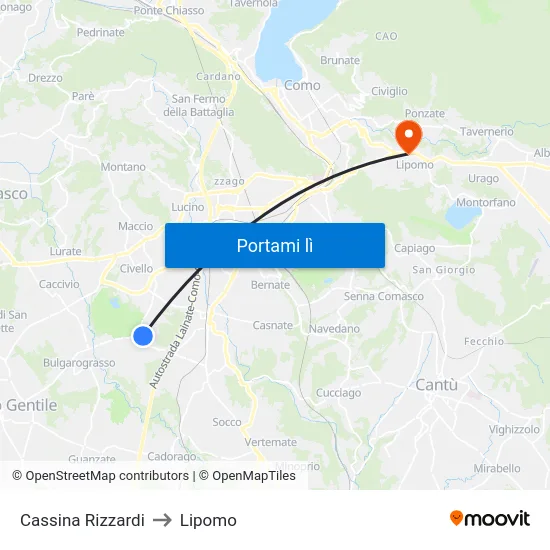 Cassina Rizzardi to Lipomo map