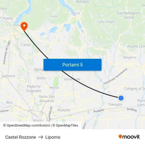 Castel Rozzone to Lipomo map