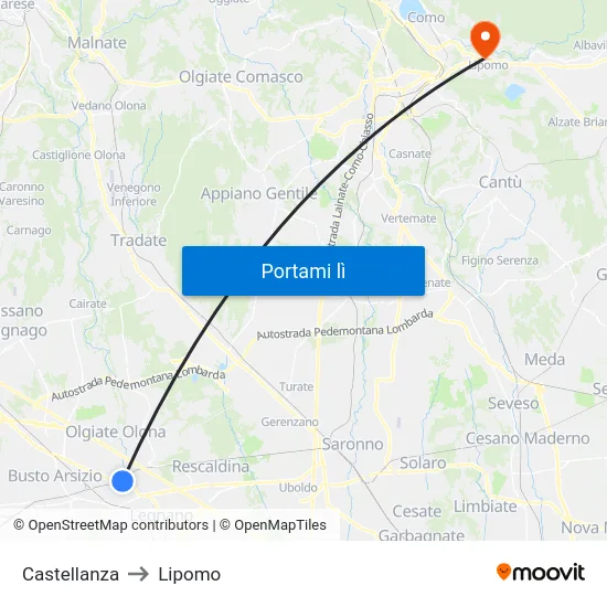 Castellanza to Lipomo map