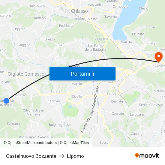 Castelnuovo Bozzente to Lipomo map