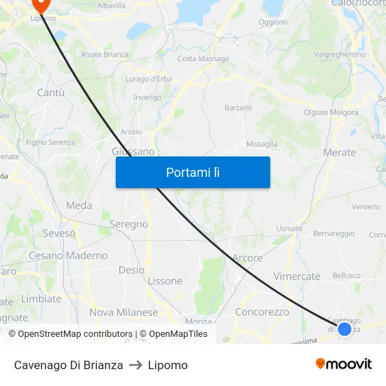 Cavenago Di Brianza to Lipomo map