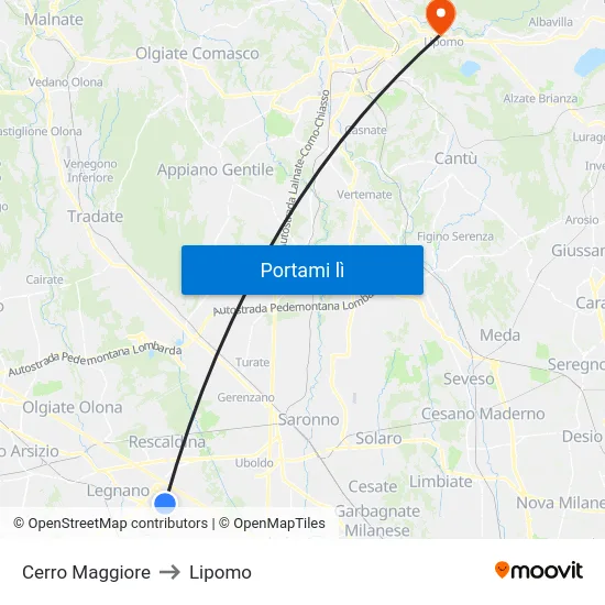 Cerro Maggiore to Lipomo map