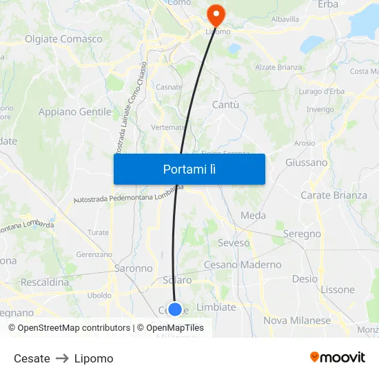 Cesate to Lipomo map