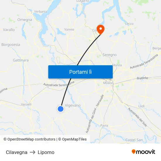 Cilavegna to Lipomo map