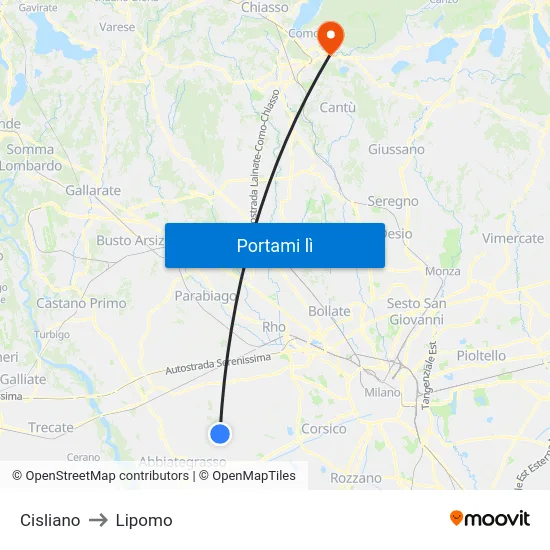 Cisliano to Lipomo map